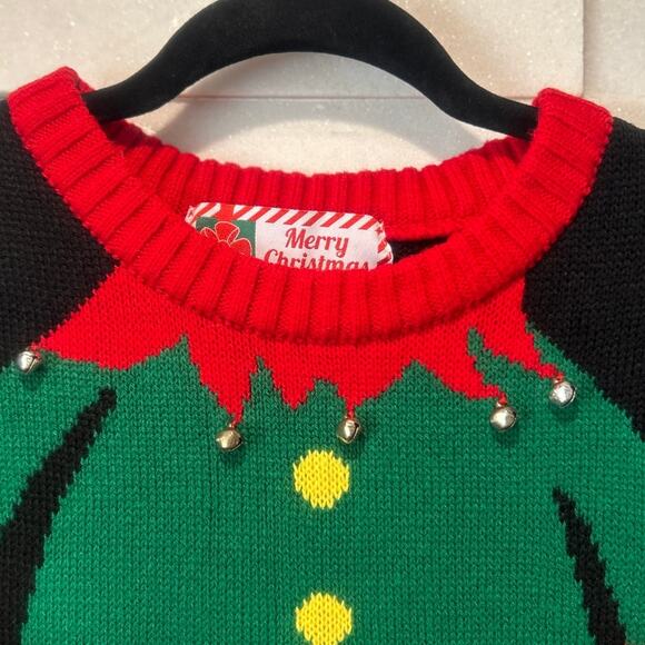 UGLY CHRISTMAS SWEATER Elf Body Bells BE Santa's Helper L Festive Holiday - Picture 3 of 5